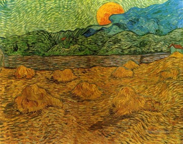  Evening Art - Evening Landscape with Rising Moon Vincent van Gogh